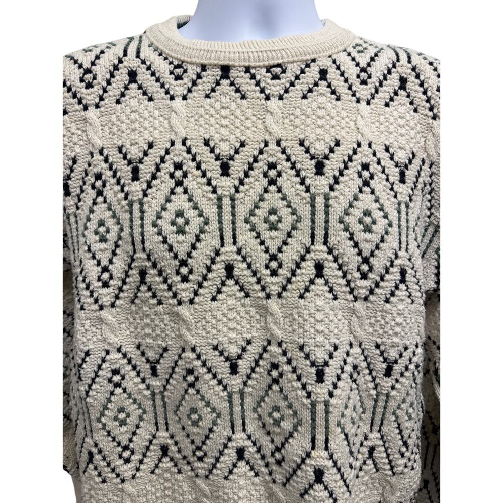 VTG 80s SteepleChase Cream Knit Chunky Hand Framed USA Made Sweater Men's L - Picture 2 of 4